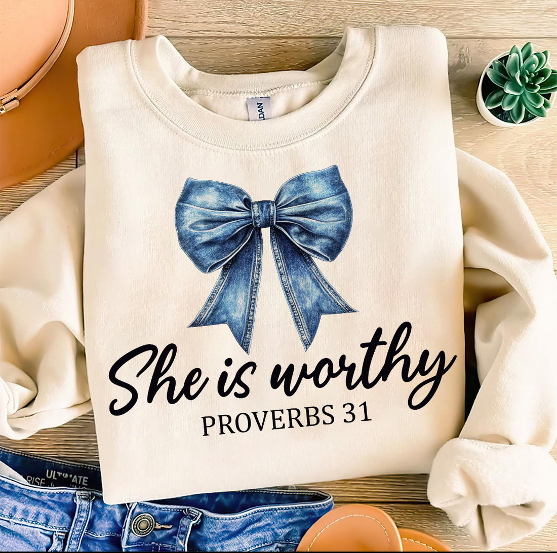 She is Worthy (Blue Bow)